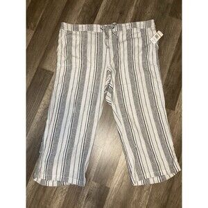 Per Se Women’s 2X Linen Blend Flat Front Pants Wide Leg Cropped Pockets NWT